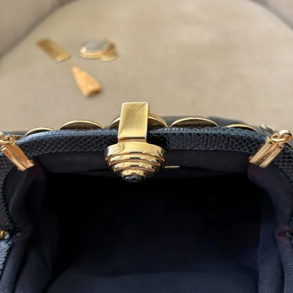 VTG Auth JUDITH LEIBER Genuine Karung Lizard Black Convertible Minaudiere Bag - Picture 9 of 9